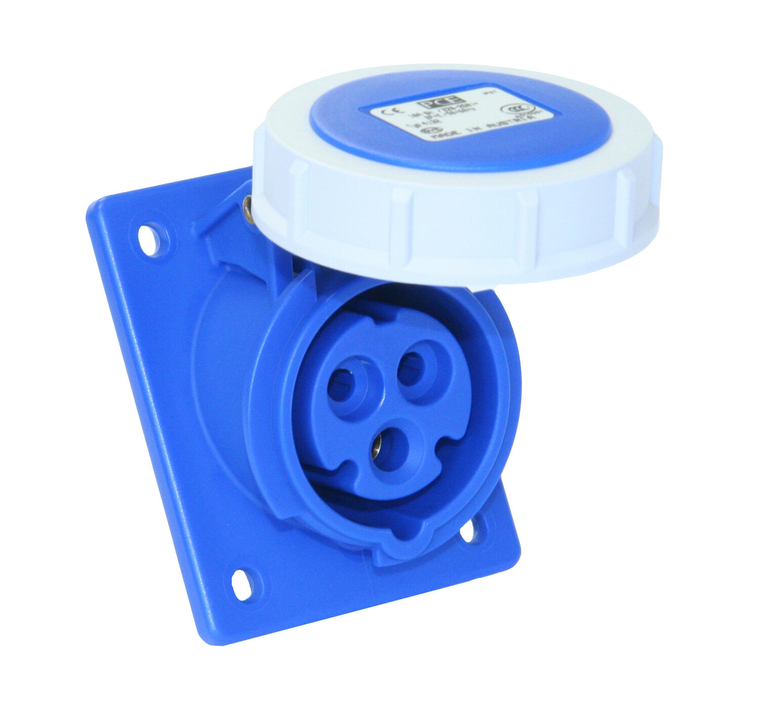 Panel Mounted Socket Angled 16amp 3pin 230v IP67