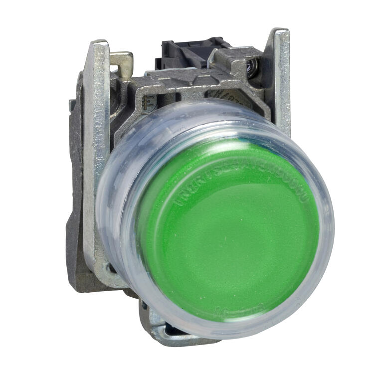 Pushbutton metal green 1 N/O Booted